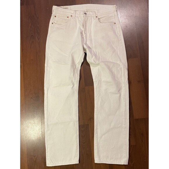 Levi's Premium 501 90's Size 32x30 Cream Button Fly Mid Rise Straight Leg Jeans - Picture 1 of 9
